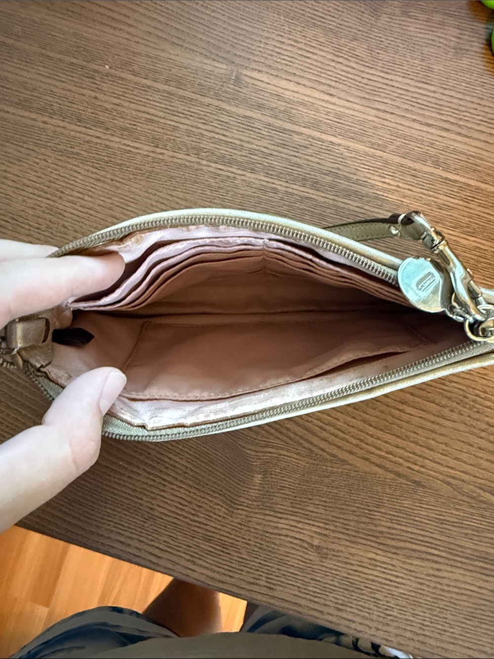 Coach Metallic Taupe Leather Clutch Wristlet - Picture 2 of 9